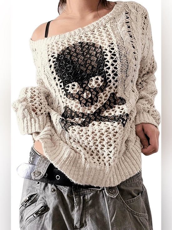 Sweaters - Cream skull knit sweater new nwt goth crossbones goth summer